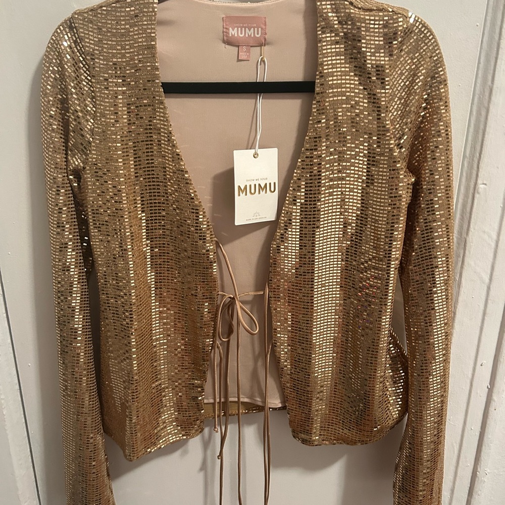 Show Me Your MuMu Shimmering Gold Top Small - Picture 2 of 3